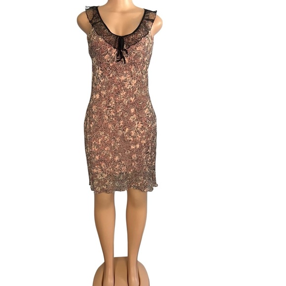 Max Studio Y2K Pink Floral Print Silk Dress with Black Lace - Picture 1 of 11